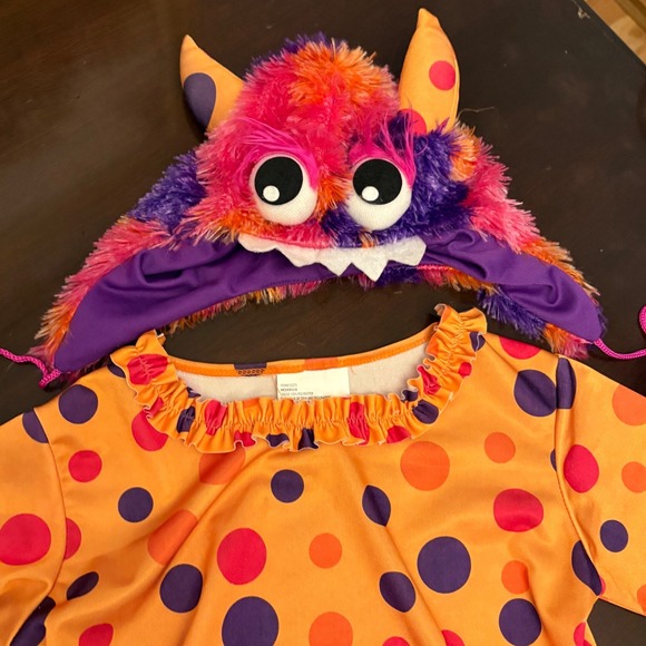 Monster Costume Dress Up Halloween Outfit Hat & Sleeves Orange Purple Kids - Picture 2 of 15